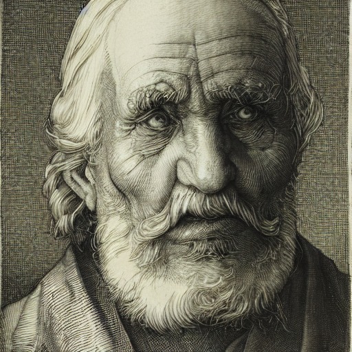 An old man's face lit from one side, deep shadow behind him, in Albrecht Dürer's style