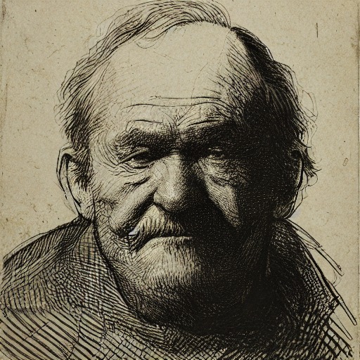 An old man's face lit from one side, deep shadow behind him, in Rembrandt van Rijn's style